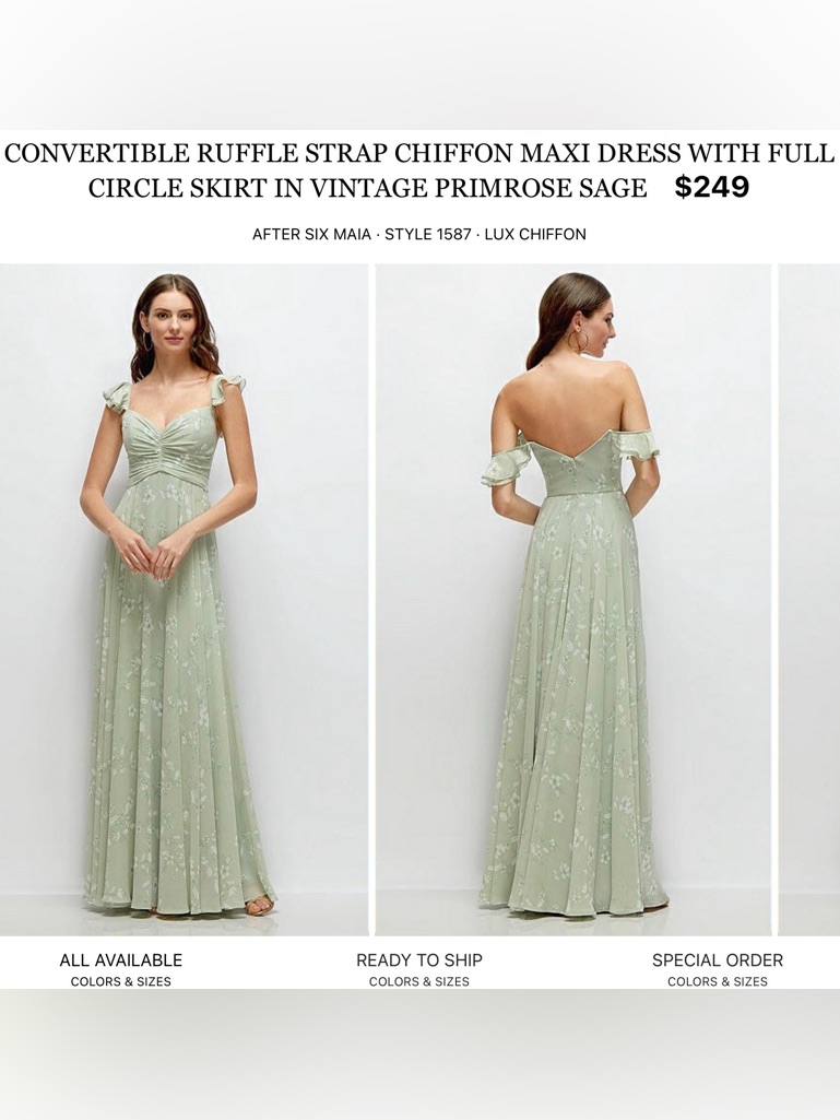 After Six Convertible Ruffle Strap Chiffon Maxi Dress In Primrose Sage